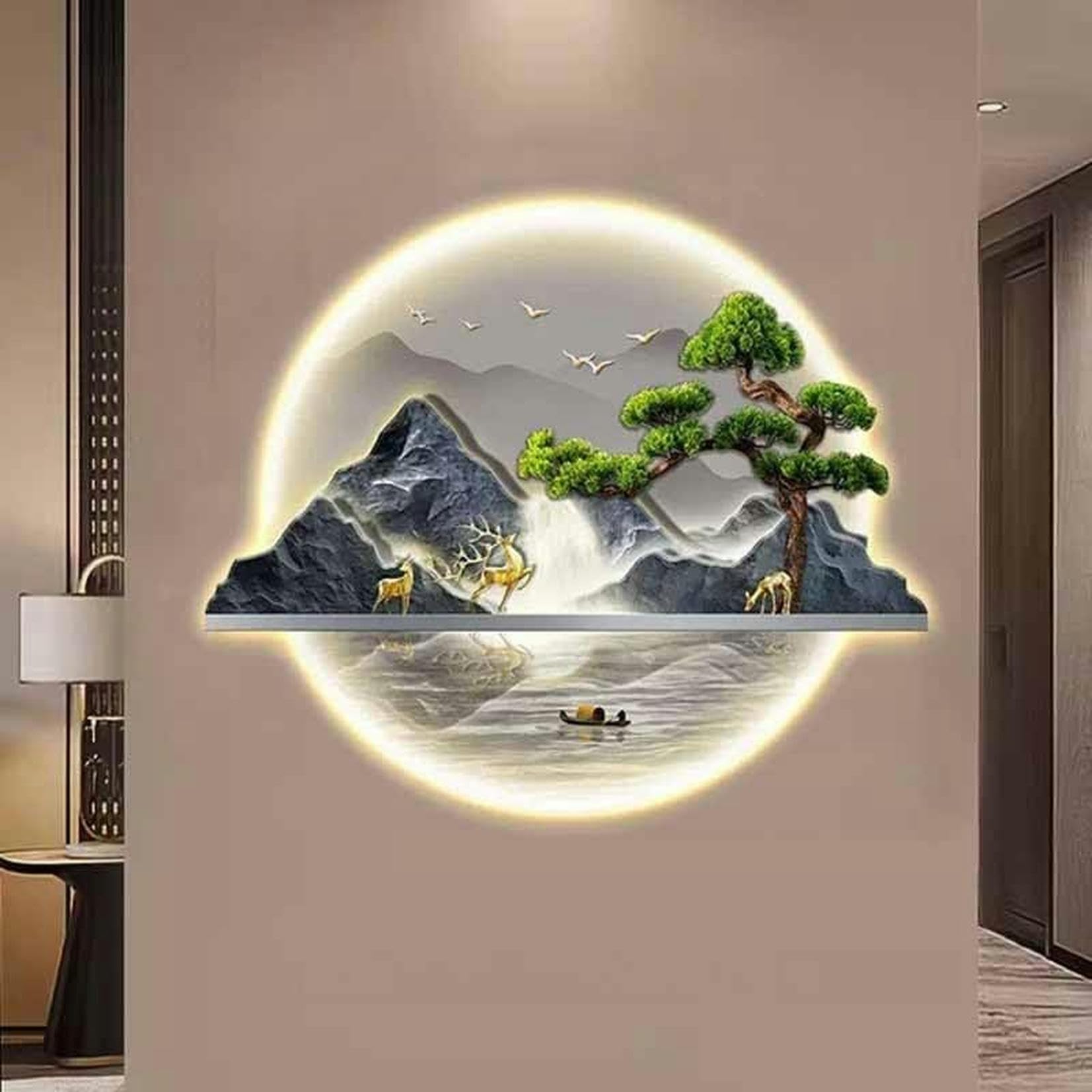 Amazon.co.jp: 壁アート装飾、3 D壁彫刻絵画、Ledランプ付き