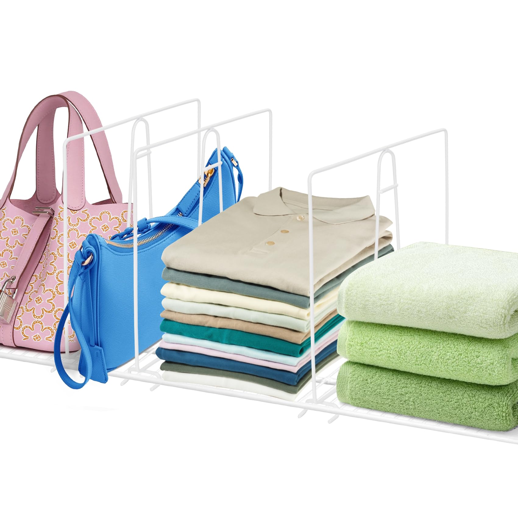 Wire Shelf Dividers, 8 Pack Closet Dividers for Wire Shelves, Tall White Metal Shelving Organizer for Closet Storage Organization, Shelving Separator Divider for Purse Bag Handbag Sweater Towel