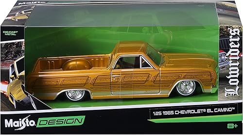 Miniatura 6 de Maisto 1965 Chevrolet El Camino Lowrider Gold Metallic con gráficos Lowriders Series 125 Modelo de coche fundido a troquel
