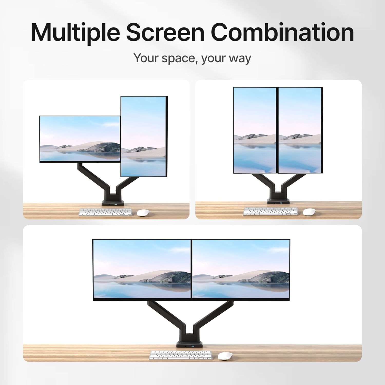 monTEK Dual Monitor Mount with USB Monitor Arms for 2 Monitors for 17 to 35 Inch Curved Screen Holds 35 Lbs Adjustable Heavy Duty Monitor Desk Mount Cable Management, VESA 75/100mm