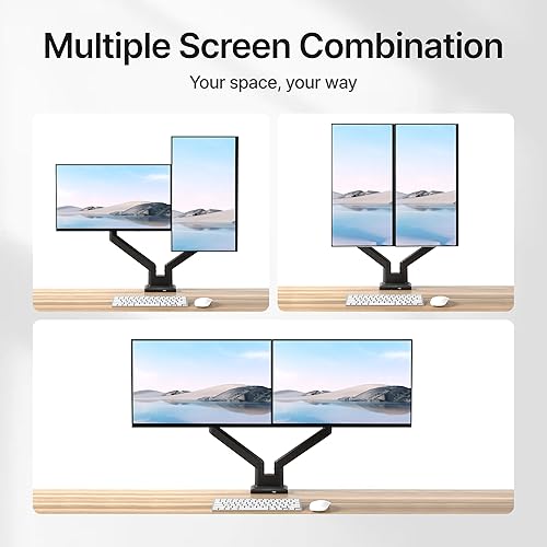 Miniatura 5 de monTEK Soporte de monitor dual con brazos de monitor USB para 2 monitores para pantalla curva de 17 a 35 pulgadas con capacidad para 35 libras,