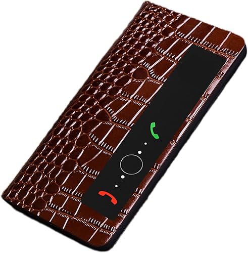 Miniatura 1 de YAGELANG Funda de cuero genuino para Huawei Mate 50 Pro, función de apagado y despertar inteligente, ventana de visión transparente, soporte