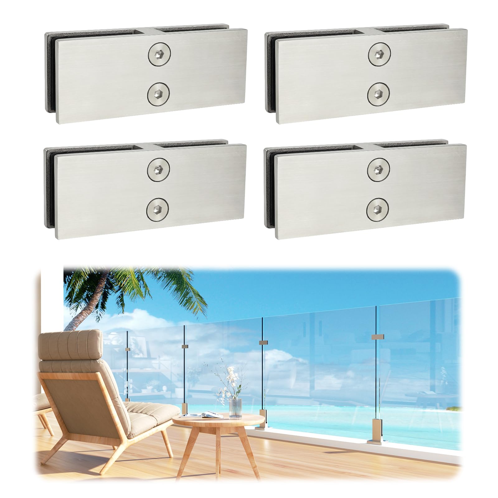 LukLoy Marine Grade Stainless Steel 316 Glass Bracket for Coastal Outdoor Balustrade Railing Pool Fence Glass (4, 180 Degree)