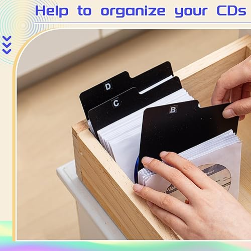 Miniatura 6 de 50 separadores de CD y DVD con pestañas de 5 x 5.5 pulgadas, separadores de discos compactos negros de cómics, guías de archivos de almacenamiento