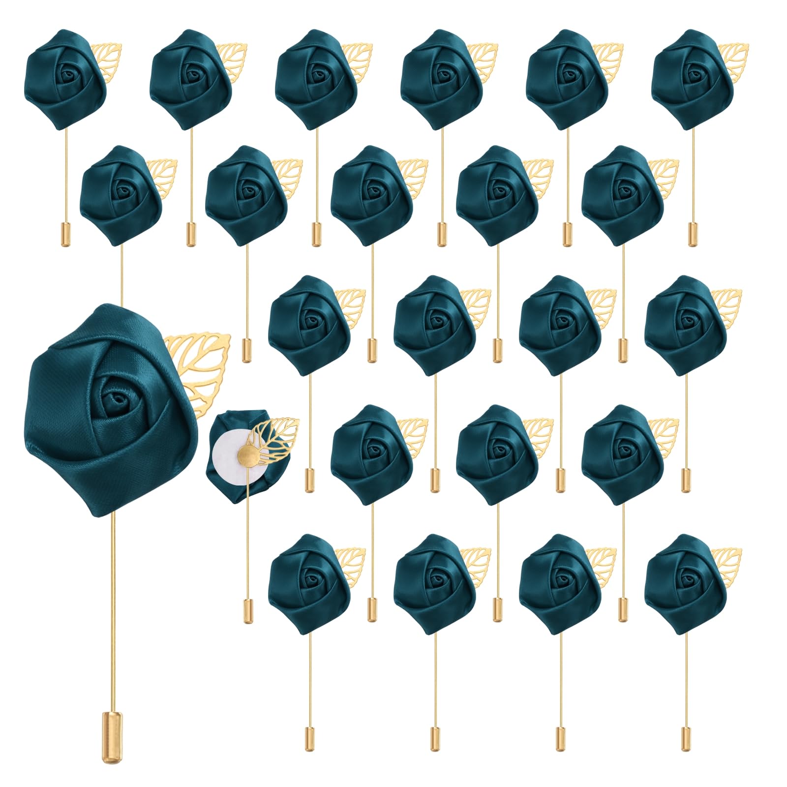 QUARKZMAN 24 Piezas Boutonnieres de Rosa Azul de Acero Pins para Boda Ceremonia Aniversario Prom Fiesta Formal