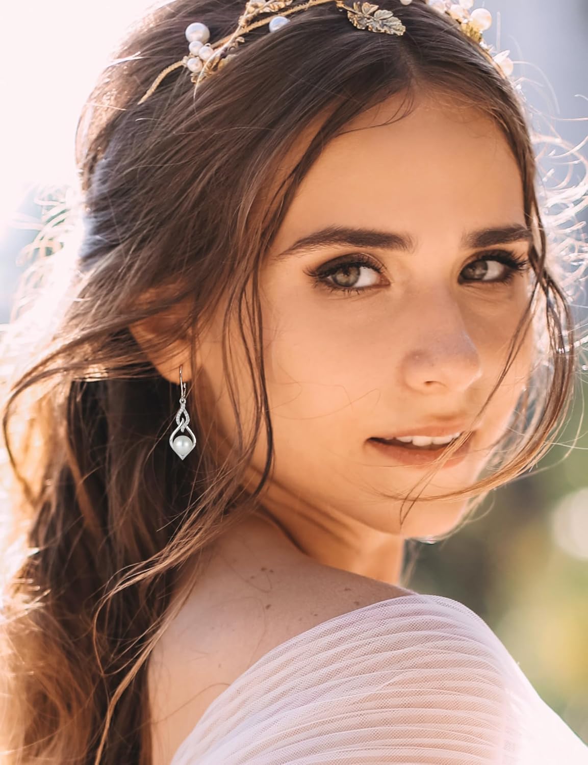 Starchenie Infinity Pearl Dangle Drop Earrings 925 Sterling Silver Rose Gold/18k Gold Plated Leverback Earrings Jewelry Gift for Women - Image 3