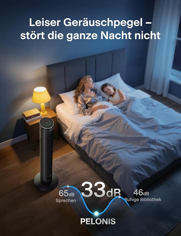 Pelonis Csendes Torony Ventilátor Távirányítóval, 9 Órás Időzítő, 4 Mód 5 Sebesség
