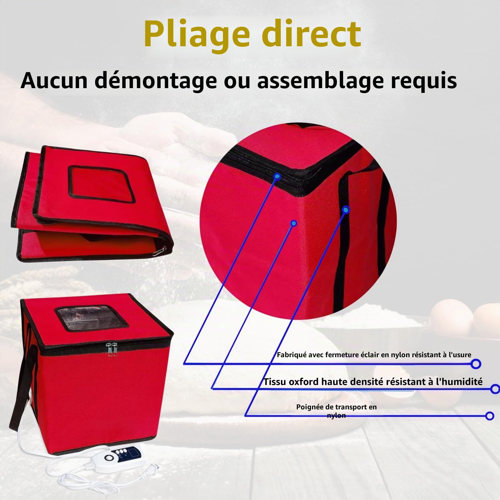 Cloud Fire Boîte de fermentation pliable pour pâte, boîte de fermentation à température réglable avec couvercle, armoire de fermentation multifonctionnelle amovible pour la maison, pain, pizza, yaourt