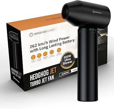 Hedgehog Car Dryer and Air Blower - 500W Handheld Cordless Turbo Dryer Blower for car- 162 MPH Wind Dring Power, 4-Speed Controls, 80,000 RPM, USB-C Fast Charging, Portable Leaf Blower & Snow Remover