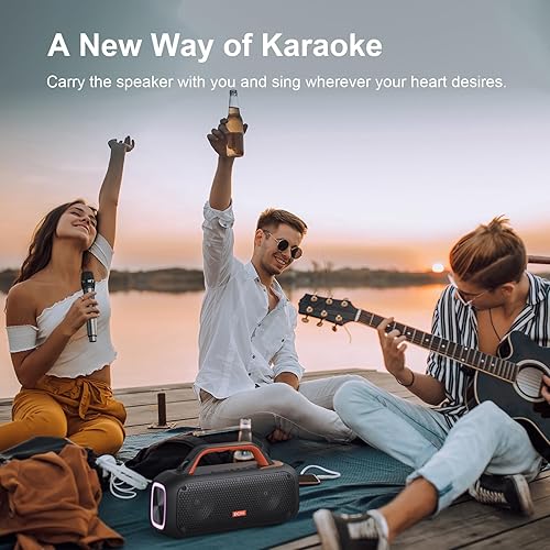 Miniatura 6 de DOSS Altavoz Bluetooth portátil, altavoz de 60 W con control remoto para ajuste de eco, graves y agudos, Bluetooth 5.3, sistema PA con luces LED