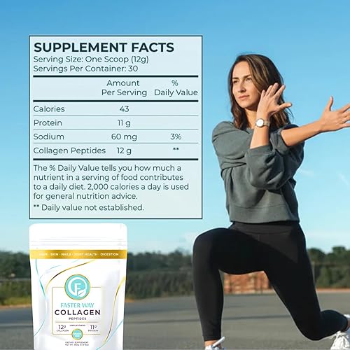 Miniatura 3 de Faster Way - Péptidos de colágeno - 0.44 oz de colágeno hidrolizado + 0.43 oz de proteína por porción - cabello, piel y uñas - Aminoácidos