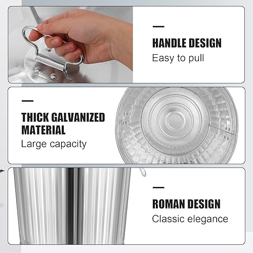 Miniatura 3 de Ziliny Bote de basura galvanizado para interiores y exteriores, a prueba de mascotas, cubo de basura de metal con tapa, contenedor redondo para el