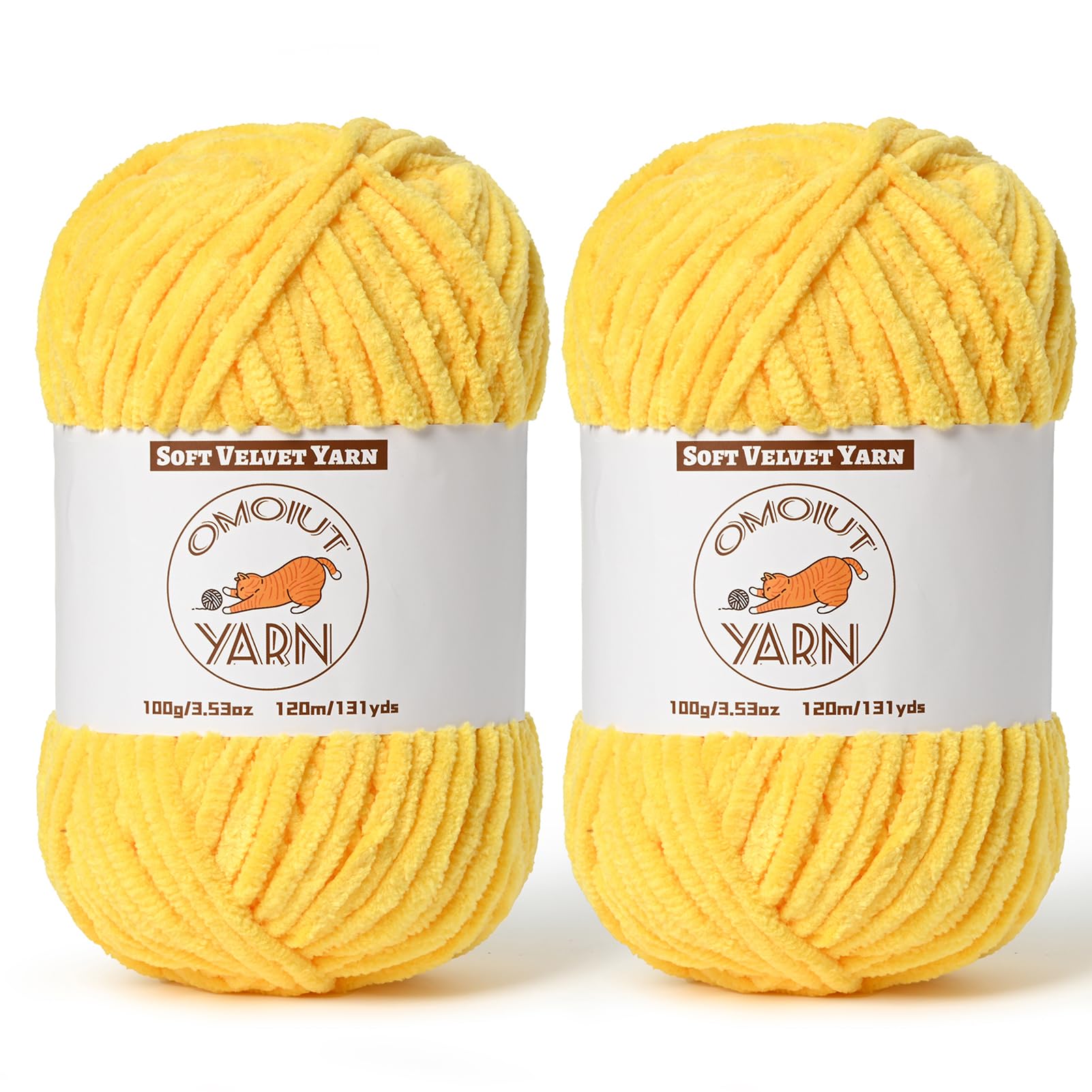 2 Pack Light Yellow Fluffy Velvet Yarn for Crocheting, Chunky Chenille Baby Blanket Yarn for Crochet, Soft Fuzzy Puzzle Yarn for Knitting, (100g/3.53oz Each) Bulky Thick Amigurumi Crochet Yarns