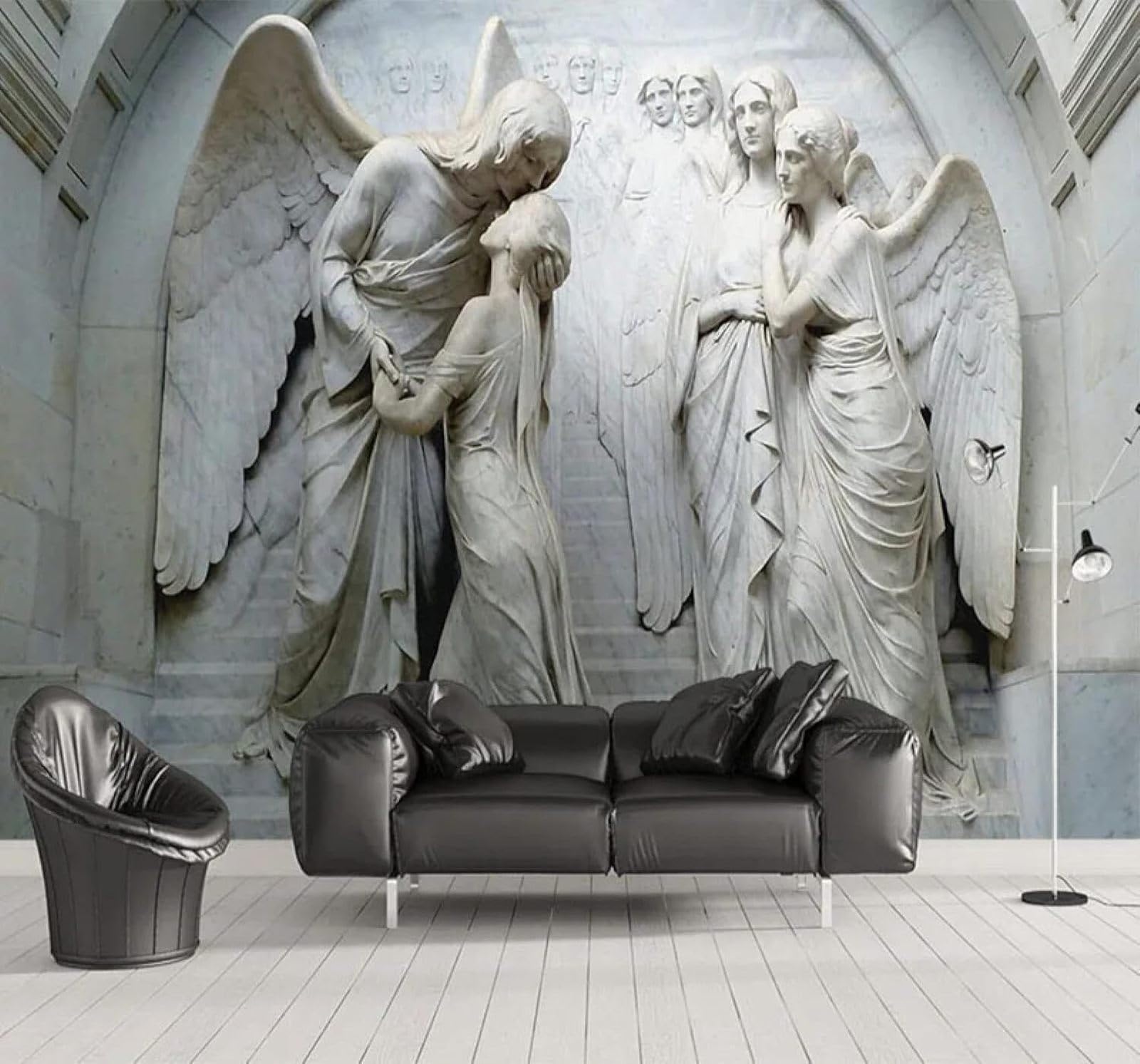 XLMING Creative Relief Angel Sculpture Art 3D Wallpaper Luxury Home Dining Decor Paste Sofa Living Room The Wall for Bedroom Mural-150cm×105cm