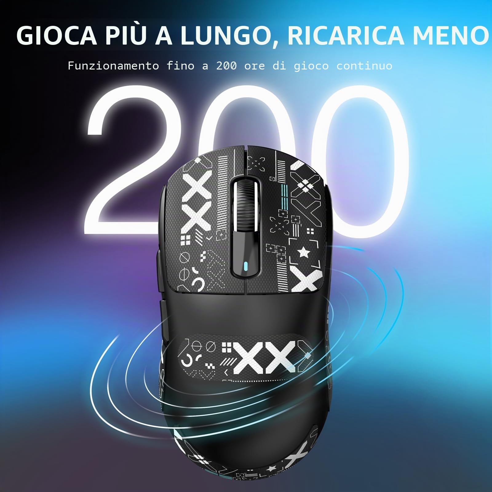 VGN GAMEPOWER ATTACK SHARK X3 SUPERLIGHT Mouse Gaming Wireless, 49g Ultraleggero Mouse da Gioco, PixArt PAW3395, 26,000 DPI, 2.4G/BT5.0/Cablato, Mouse Grip Tape, Durata Batteria 200Hrs, Nero