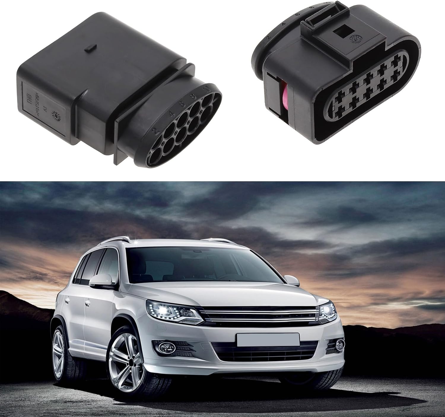 ECSiNG 2PCS 10 Pin Car Headlight Connectors Male & Female with Terminals & Seals 1J0973735 1J0973835 Front Lamp Connector Headlight Assemblies