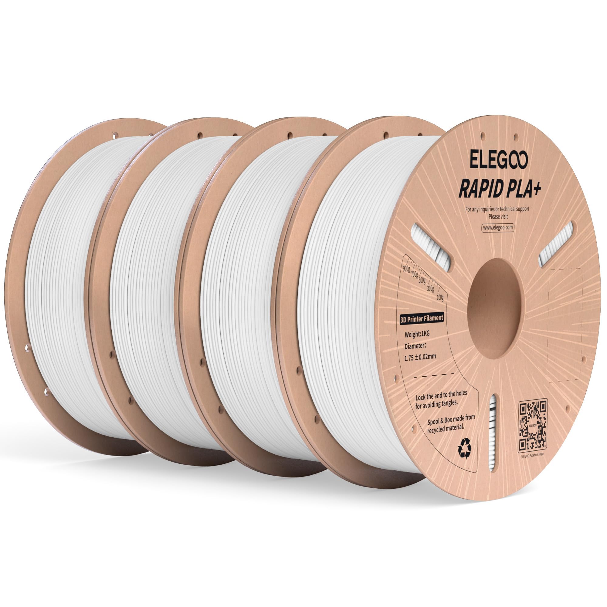 ELEGOO High Speed PLA+ filament 1,75 mm, biały, 4 kg, Rapid PLA Plus filament do drukarki 3D, szybkie drukowanie 600 mm/s, dokładność pomiaru +/-0,02 mm, szpula 4 kg