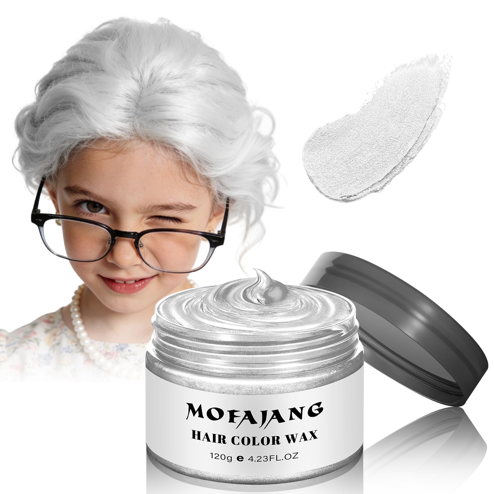White Hair Spray Color, Hair Color Wax 4.23Oz, Natural Hair Wax Color, Washable Kids Women Temporary Hair Color Dye for Beard,100 Days of School,Parties,Cosplay,Role Playing,Christmas,Halloween(White)
