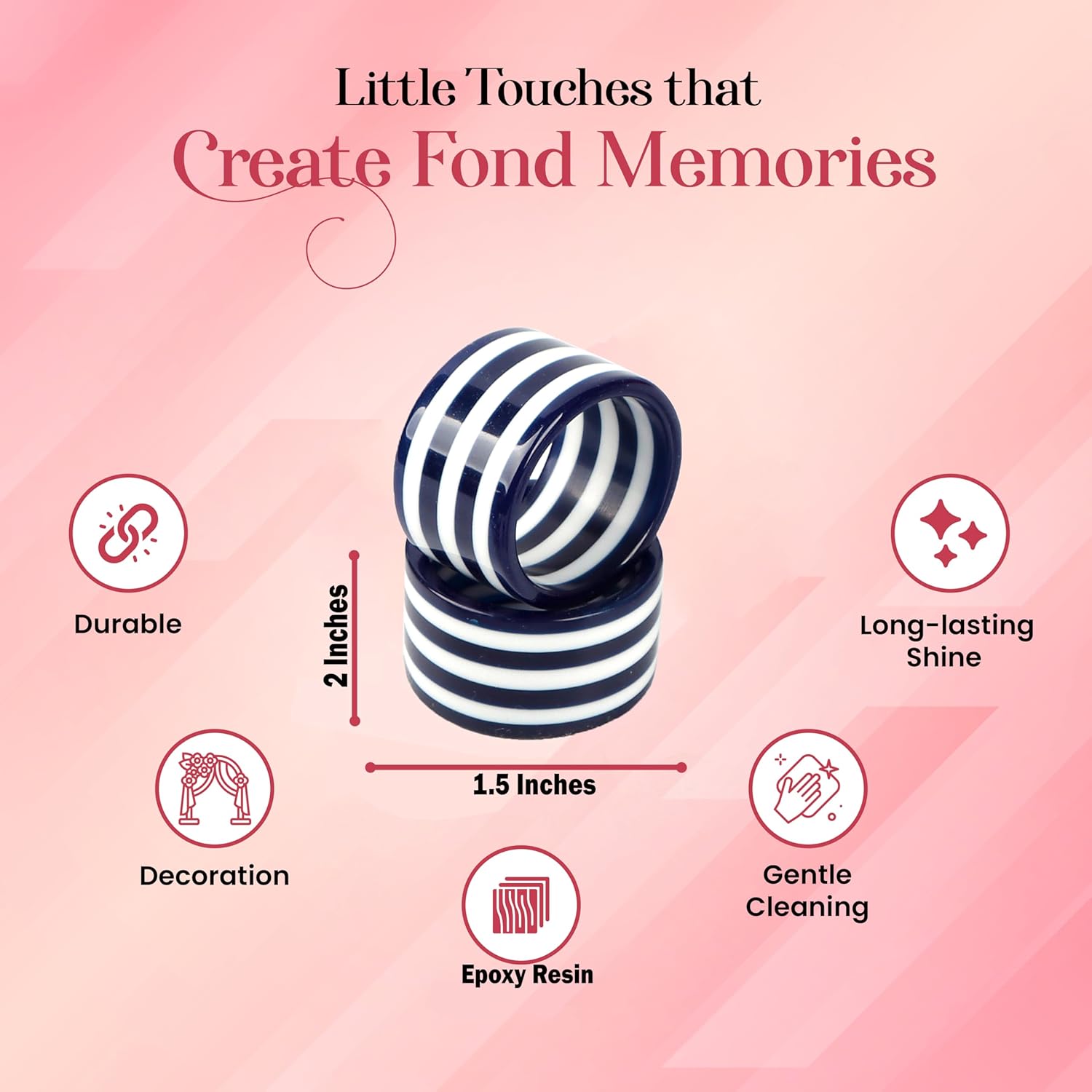 Epoxy Napkin Rings – Elegant Navy Blue & White Napkin Holders Set of 12 for Table Decor, Parties, Weddings & Dining - Modern Round Serviette Rings for Home & Holiday Celebrations - CLEENTABLE