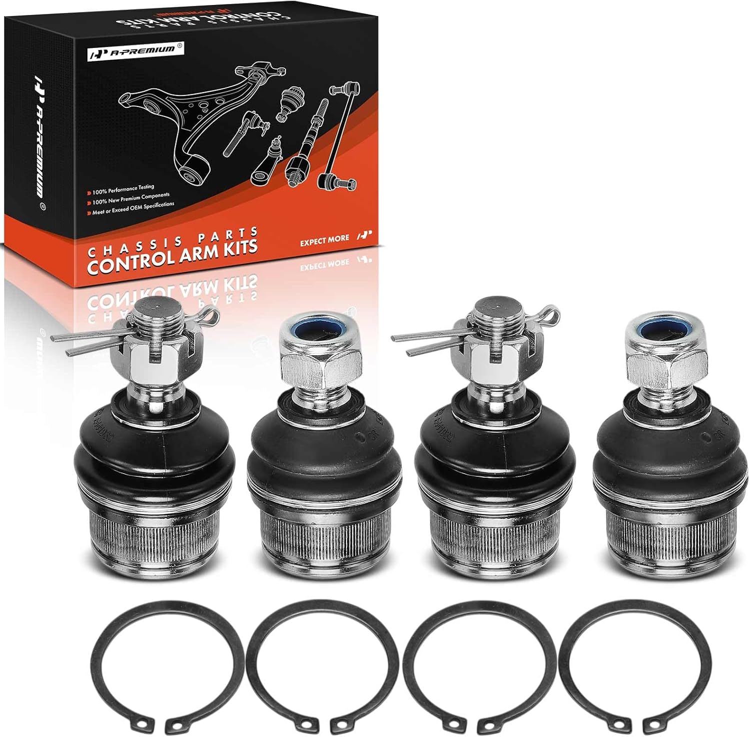 A-Premium Set of 4, Front Upper and Lower Ball Joints Kit, Compatible with Ford F-150, F-250 & Jeep Cherokee & Chevrolet Blazer & Dodge RD200 & GMC Jimmy & Fargo & International Harvester & Plymouth