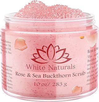 Organic Rose & Sea Buckthorn FACE & BODY SCRUB, Natural & Pure Exfoliating Scrub for Soft & Smooth Skin, Infused With Essential Oils, Moisturizer for Women & Men, Removes Blackheads, Acne & Dead Skin