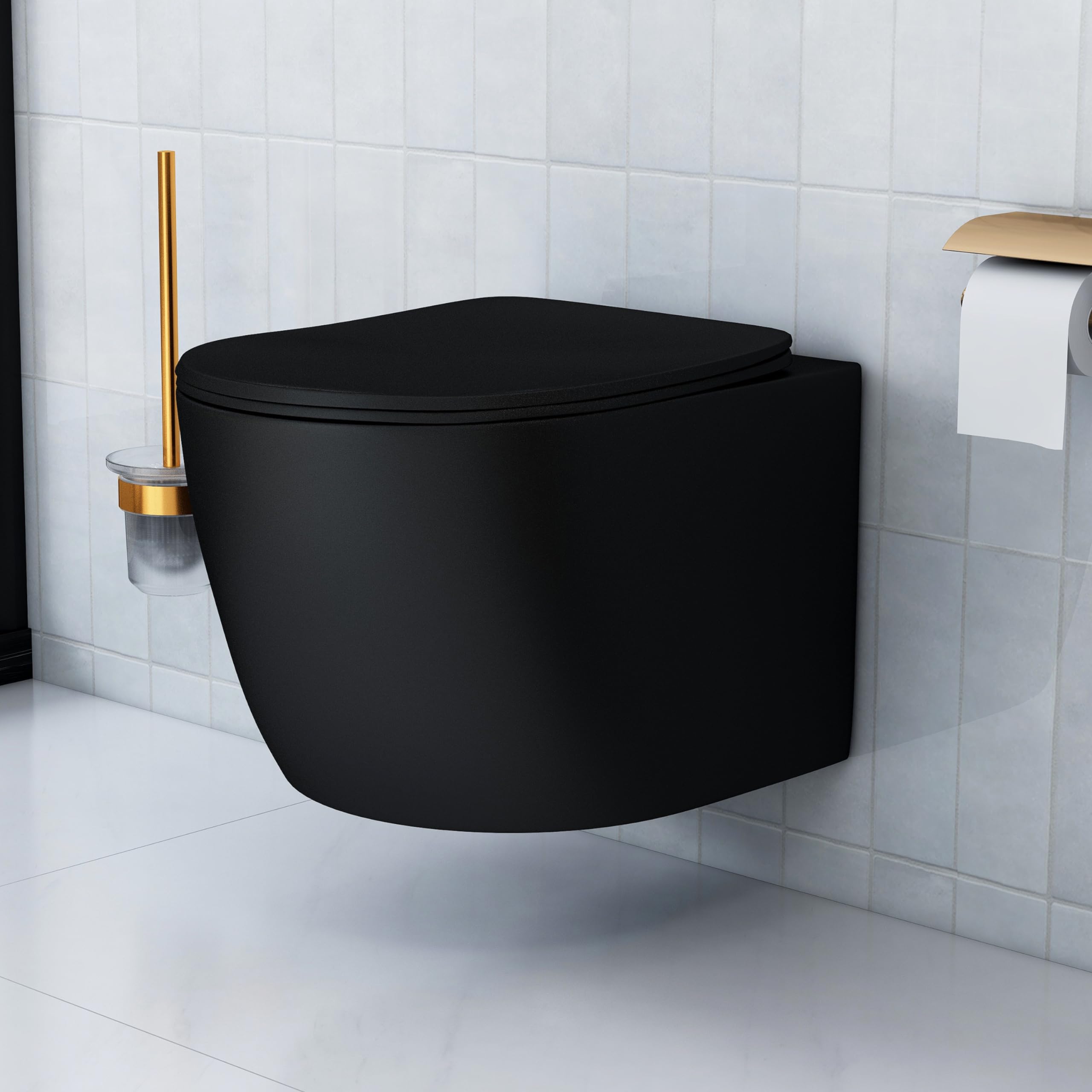 Plantex Commode for Toilet/Ceramic Wall Hung Toilet with Soft Close Toilet Seat/Rimless and Washdown Western Commode - P Trap (Round, Matt Black)-image-30