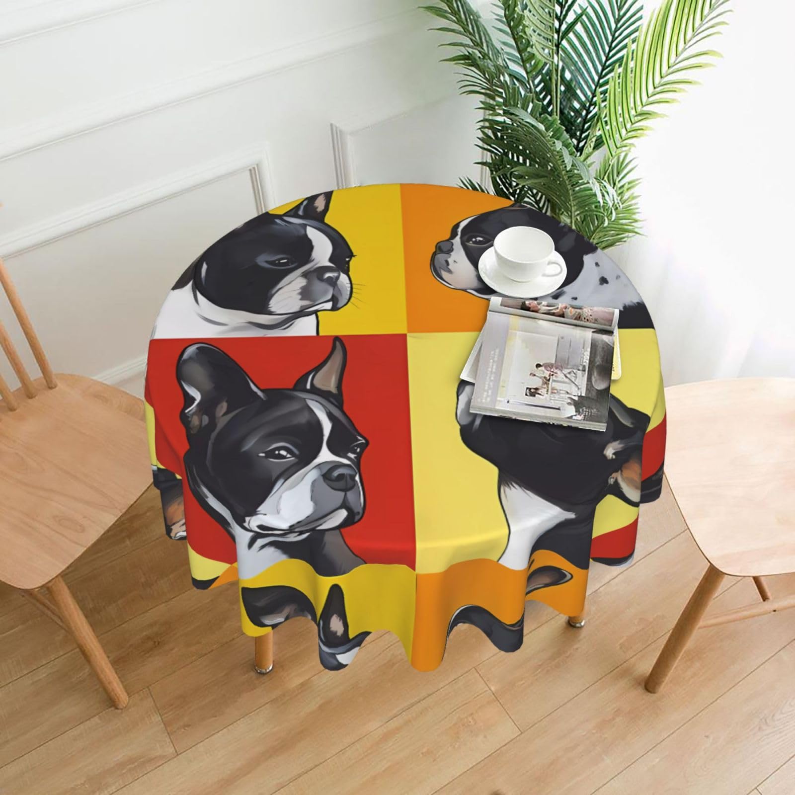 WHJSHOP Dog Prints Round Table Throw 60 Inch – Waterproof Table Cover for Dining, Coffee Tables, Parties & More - Soft, Wrinkle-Resistant Table Layer