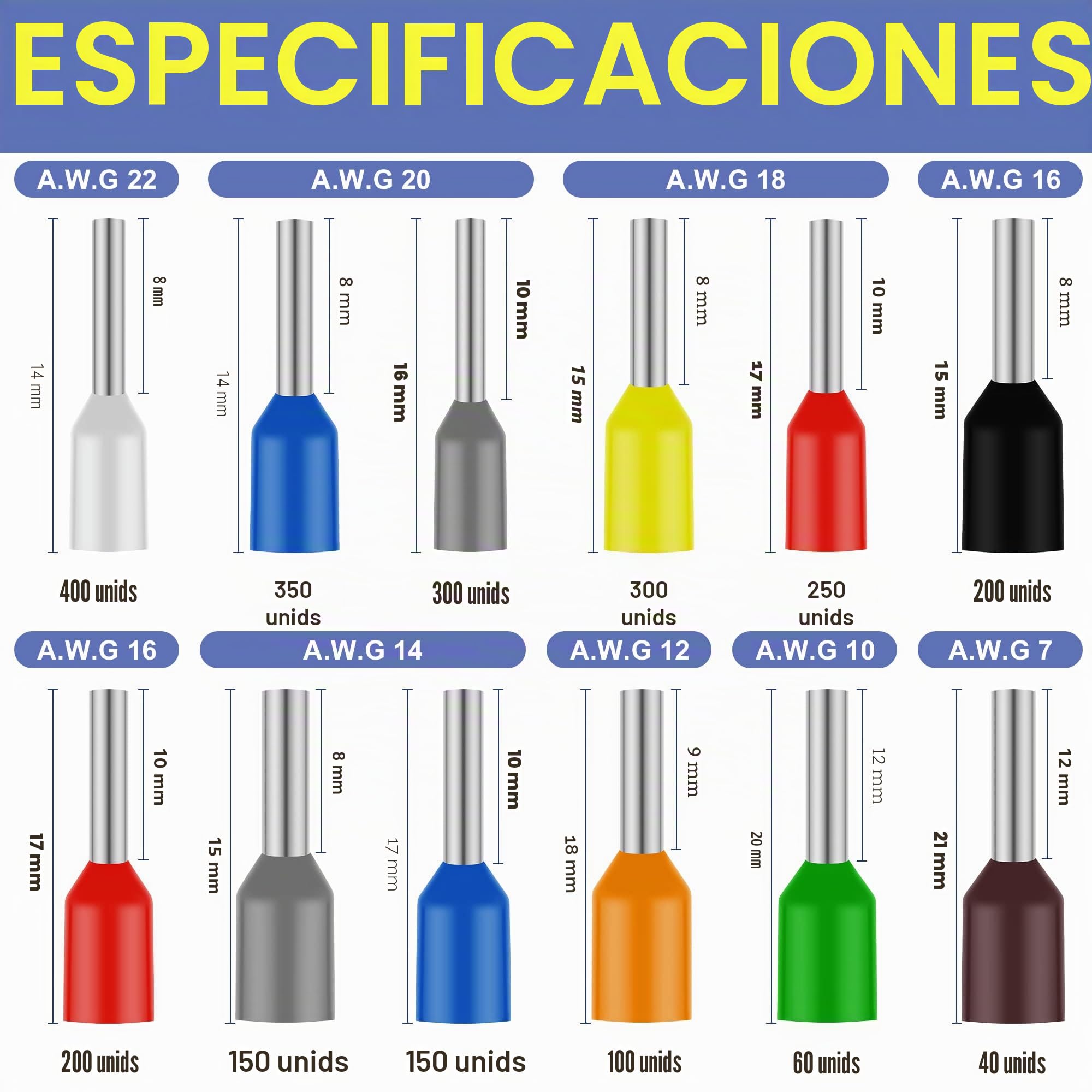 haisstronica Kit de herramientas de crimpado de virola AWG 23-7 con 2500 terminales de extremo de alambre AWG 22-7 y pelacables