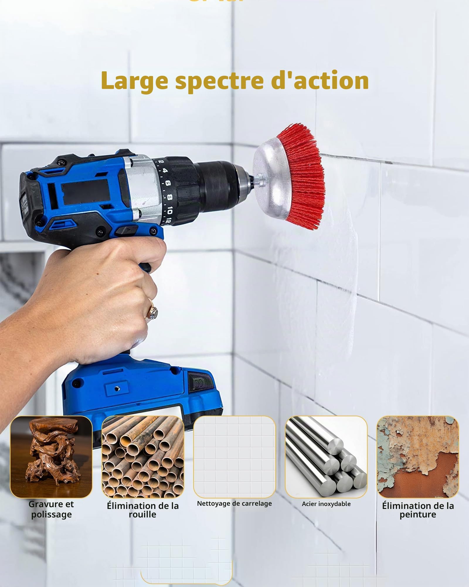 8 Pièces Brosse Nylon Perceuse: 8 tailles Debrosse Nylon Meuleuse Avec Arbre 1/4 pour Enlever la Rouille et la Corrosion de la Peinture