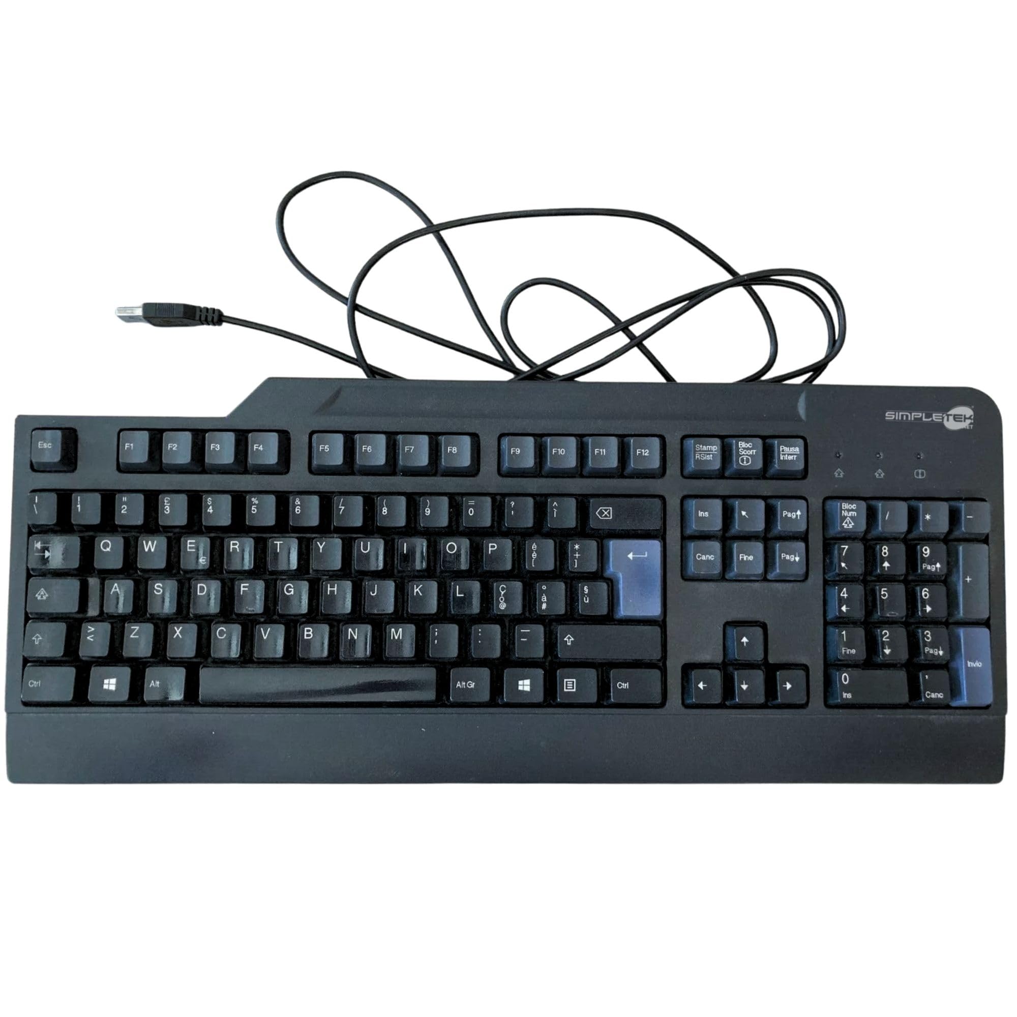 SIMPLETEK - Tastiera Cablata USB QWERTY Italiano | Design Ergonomico, Tasti a Membrana, Plug & Play | Nero