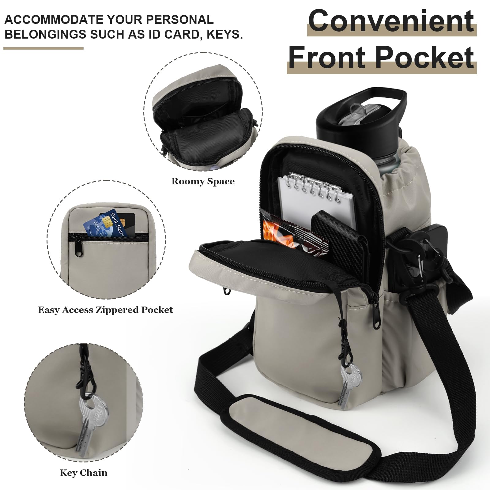 Soporte para botella de agua con correa, bolsa de transporte aislada de 32/40 onzas con bolsillo para teléfono, bolsa cruzada para botella de agua para senderismo, caminar