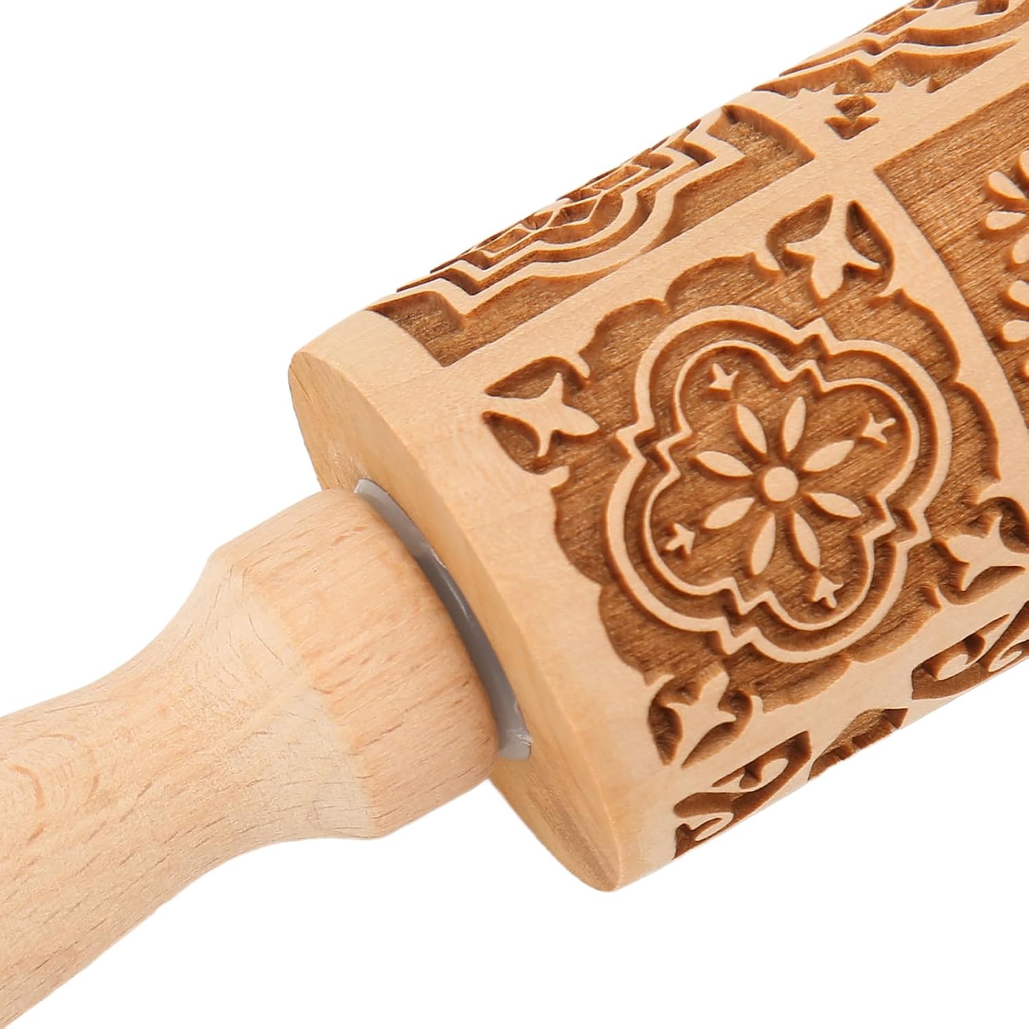 3Pcs Wooden Embossed Rolling Pin, Engraved Embossing Dough Roller for Baking, Rolling Pins for Pizza Biscuits Pasta Fondant, Tool with Bearings for Grip and Rolling