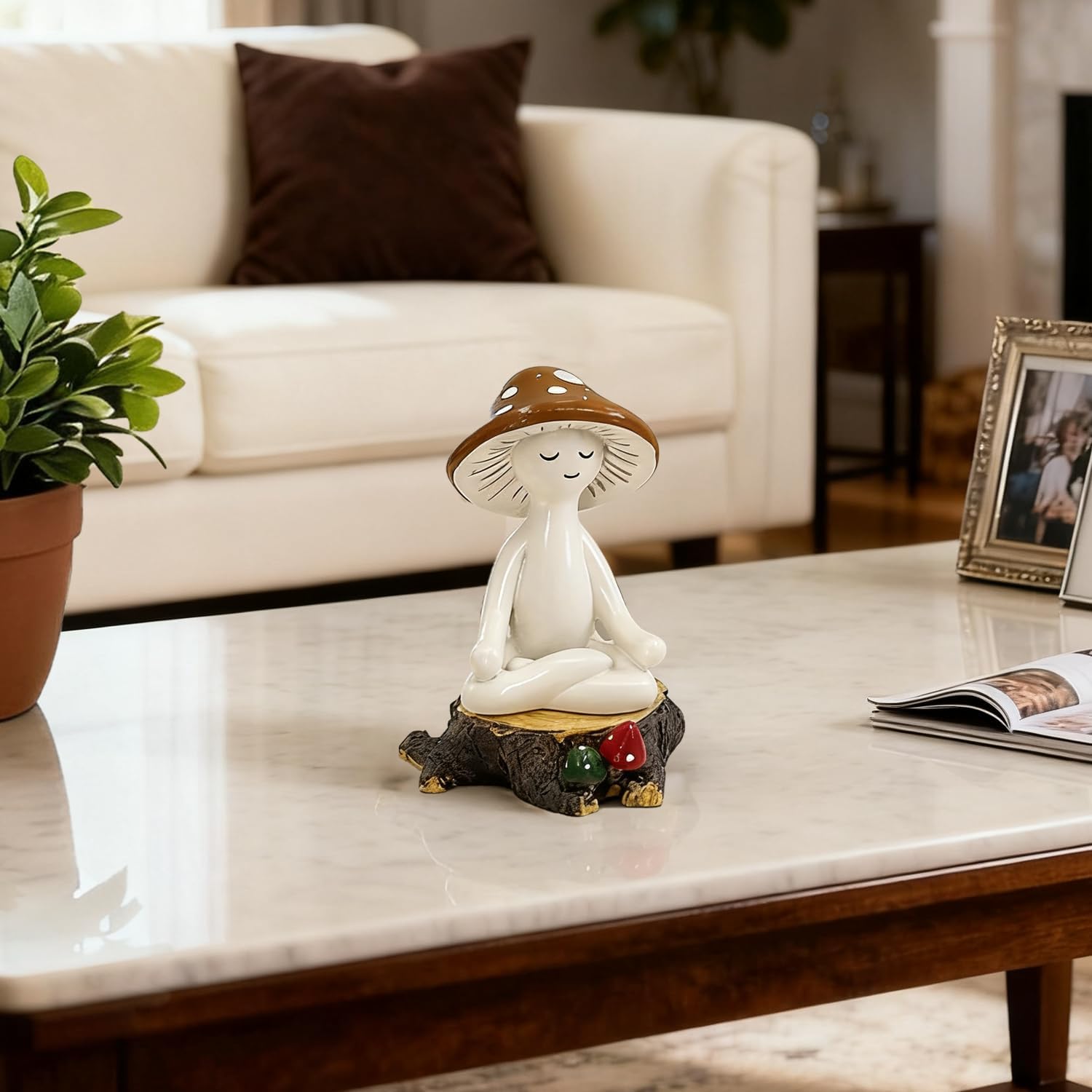 Meditation Mushroom Decor Resin Statue and Stump - Adorable Resin Ornament for Desk, Office, or Garden Display, Mushroom Garden Decoration - Image 4