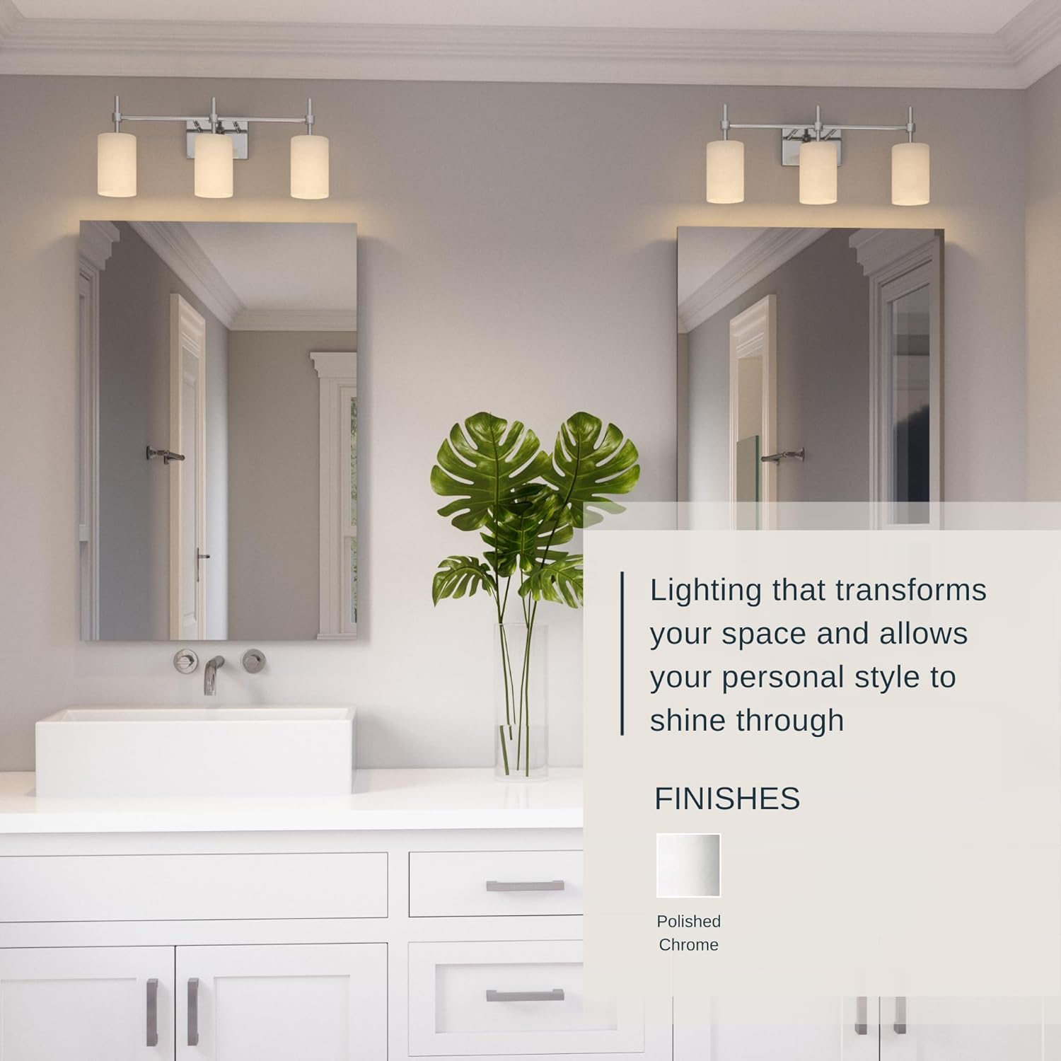 Quoizel Rossfield 24" 3-Light Vanity Light, Chrome with White Etched Glass, Dimmable LED Compatible