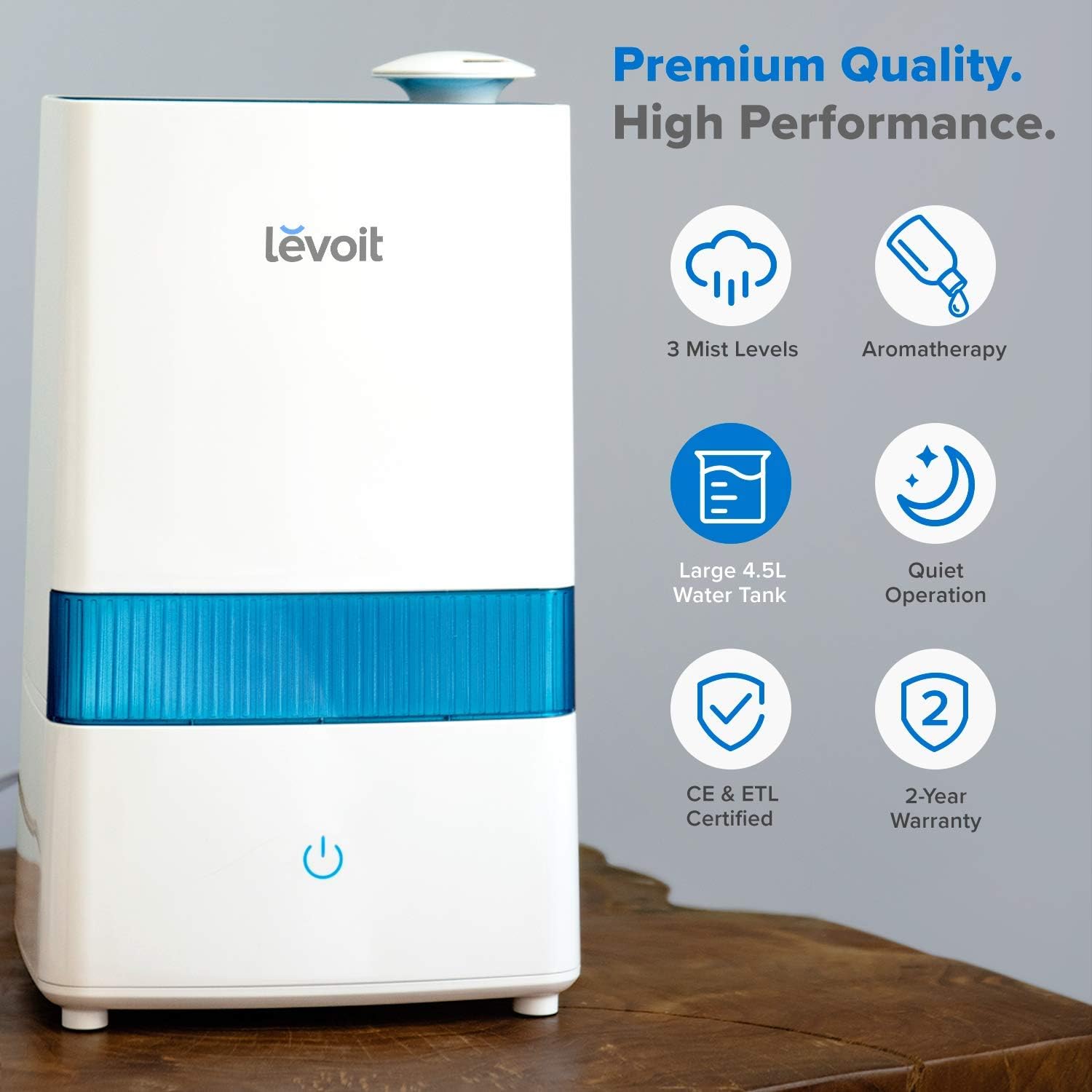LEVOIT Cool Mist Humidifier for Bedroom, 4.5L Ultrasonic Air Vaporizer Humidifier for Babies, Large Room and Nursery, Essential Oils, Whisper-Quiet, Auto Shutoff, Lasts up to 40 Hours