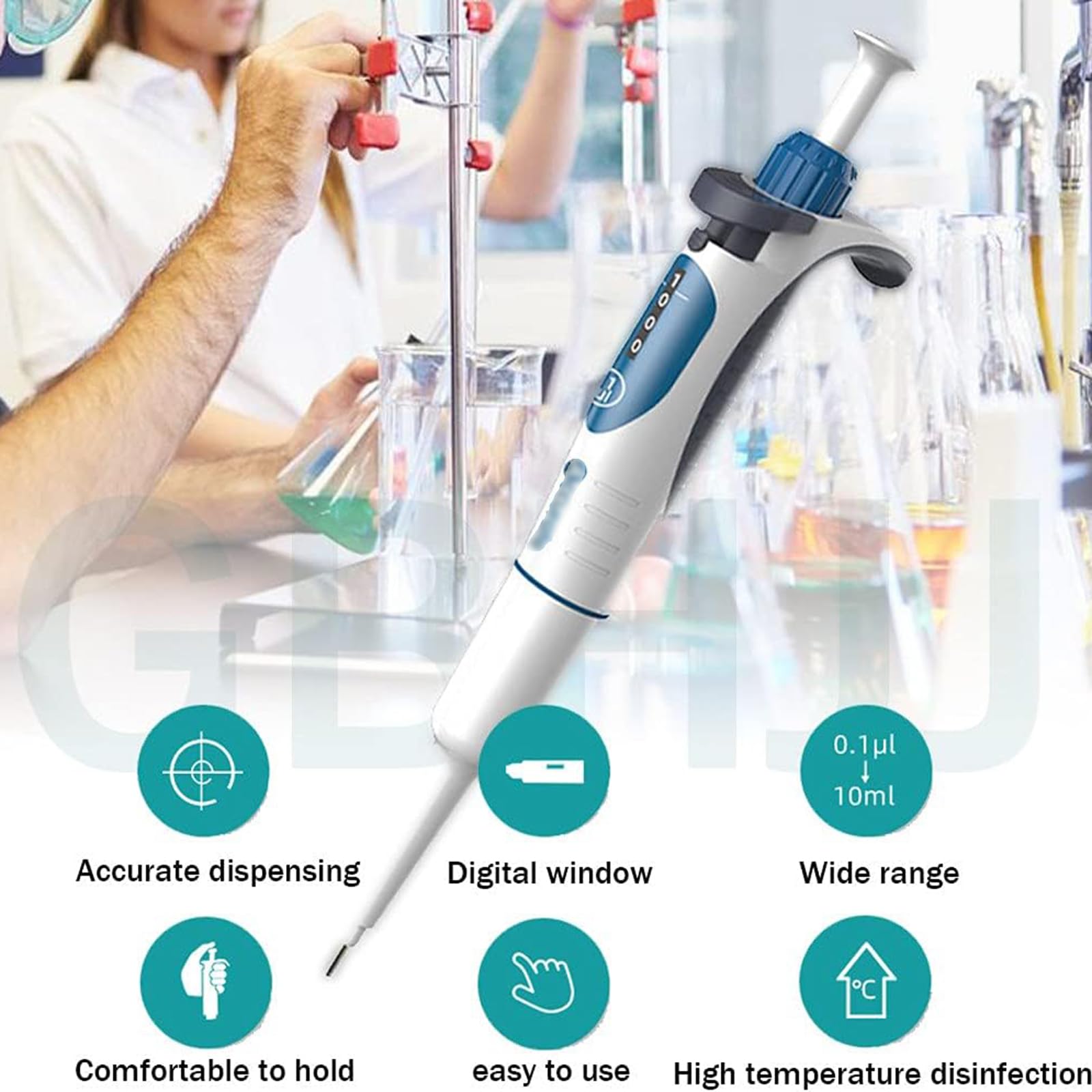 oiakus Adjustable Volume Pipette, Lab Single Channel Micro Pipettor, Manual Liquid Micropipette, for Medicine, Teaching, Chemical Industry