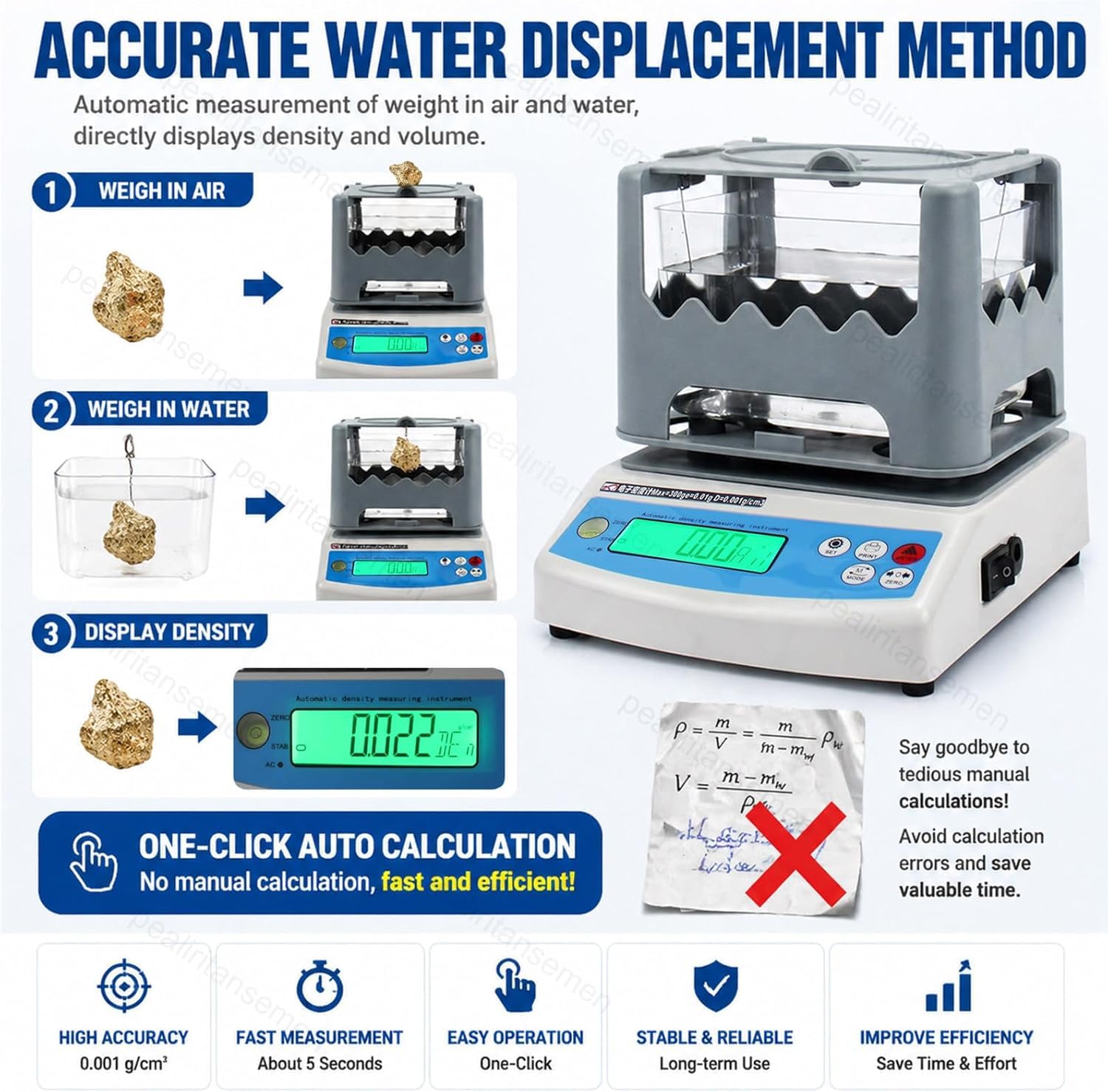 Densimetro Digitale – Densimetro di Precisione 0,001 G/cm³ per Gomma, Plastica E Metalli Preziosi – Test con Un Solo Clic, Display LCD, Ideale per Laboratori E Industria. 300A