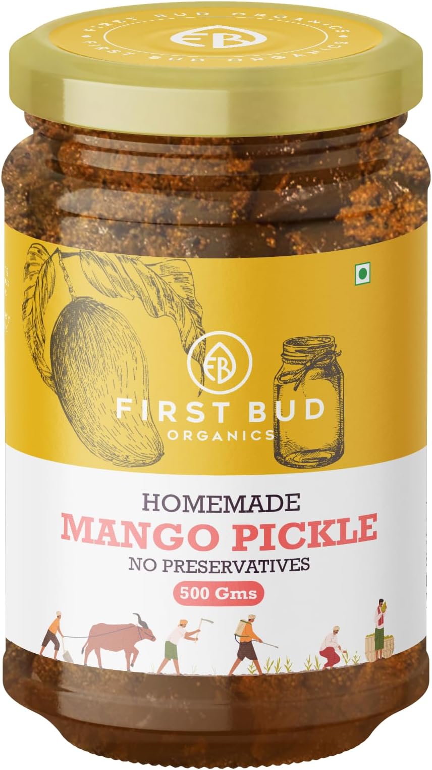 First Bud Organics Pickle Mango | Mothers Recipe | Homemade In Mustard Oil Spicy Rajasthan flavor (12.3 Ounce)