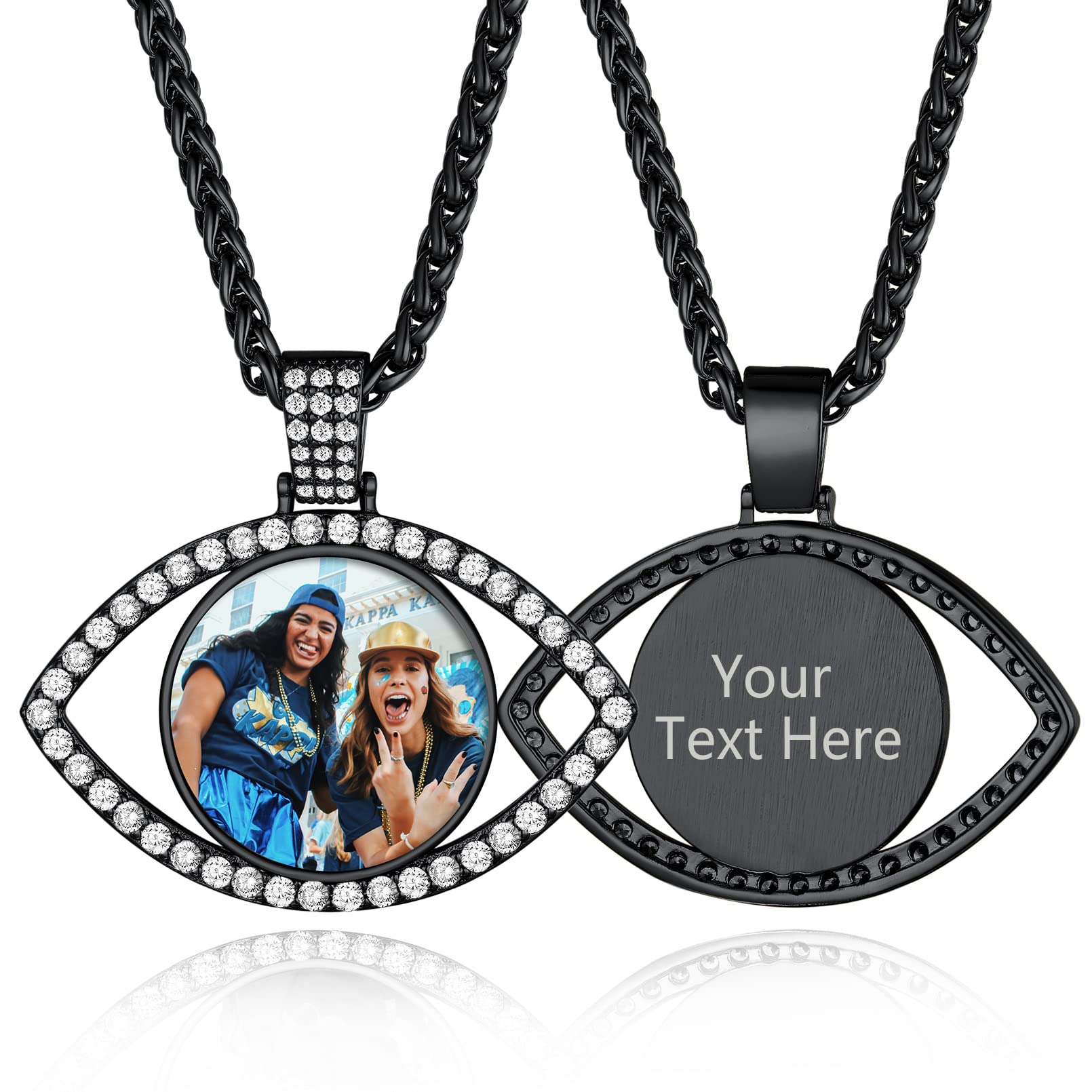 Custom4U Picture Necklace Personalized Photo Circle Chain for Men Women