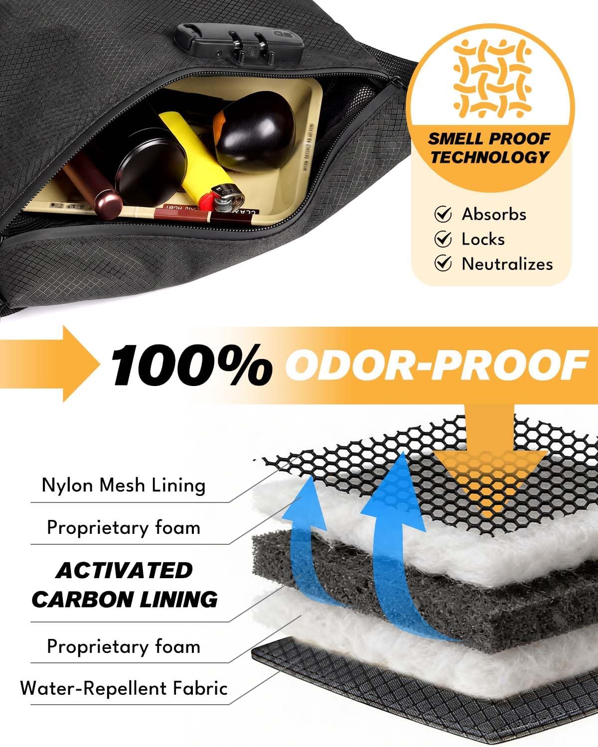 Smell Proof Bag, Large Odor Proof Bag with Combination Lock Odorless Pouch image 3