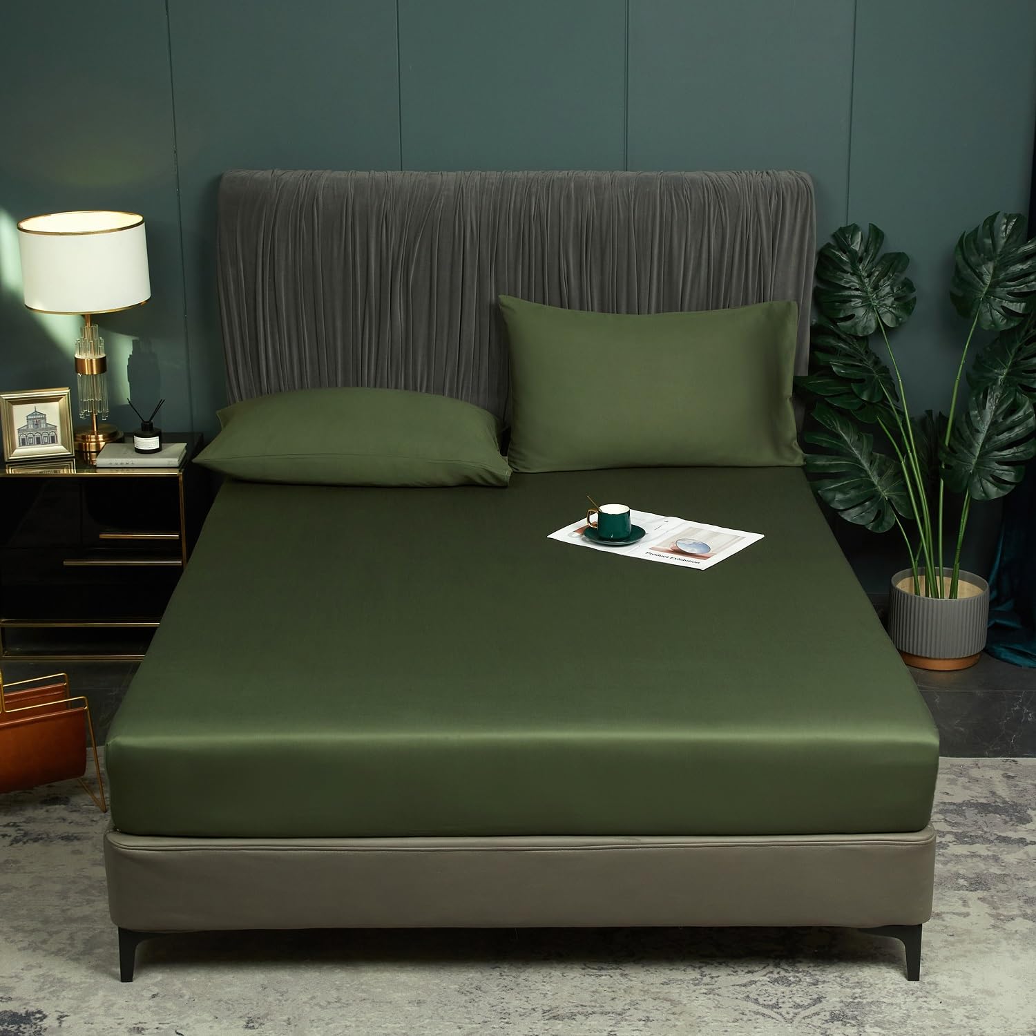 Luofanfei Bambus Lyocell Spannbettlaken 90x200cm Grün Salbeigrün Boxspringbett Frottee Topper Glänzend Bambusfaser Bettlaken Spannbetttuch 90 x 200 Uni Spannbetttücher für Hohe Matratze bis 25-30 cm