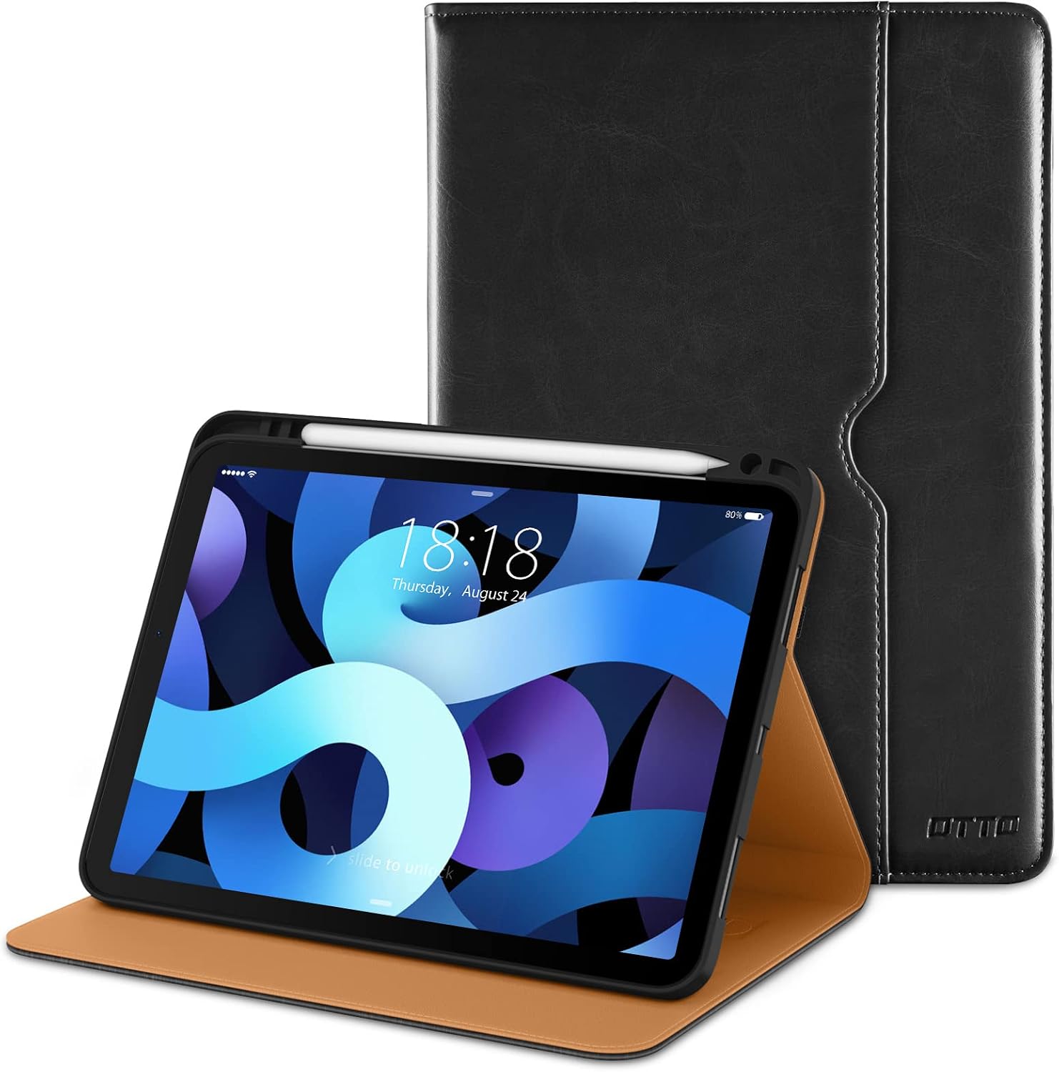 DTTO iPad Air 11-inch Case M2 (2024)/5th/4th Gen, Premium Leather Folio Stand Cover with Pencil Holder, Black