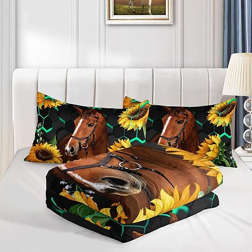Miniatura 3 de HOSIMA Juego de edredón y juegos de ropa de cama con estampado de animales en 3D para decoración de habitación de niñas, edredón de caballo y patrón