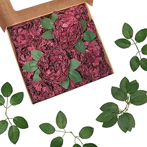 16pcs 4" Peonies Artificial Flowers Bulk, Burgundy Fake Peony Foam Flowers, Red Silk Peonies Faux Bouquet For Floral Arrangement Wedding Bridal Flower Cake Decorative Flower Table Centerpieces