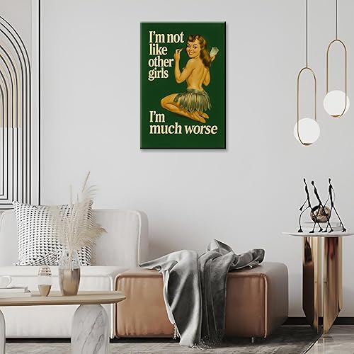 Miniatura 6 de Retro Funny Bathroom Canvas Wall Art I'M Not Like Other Girls I'M Much Worse Poster Glam Woman Aesthetics Picture 70s Pin Up Girl Prints For Home