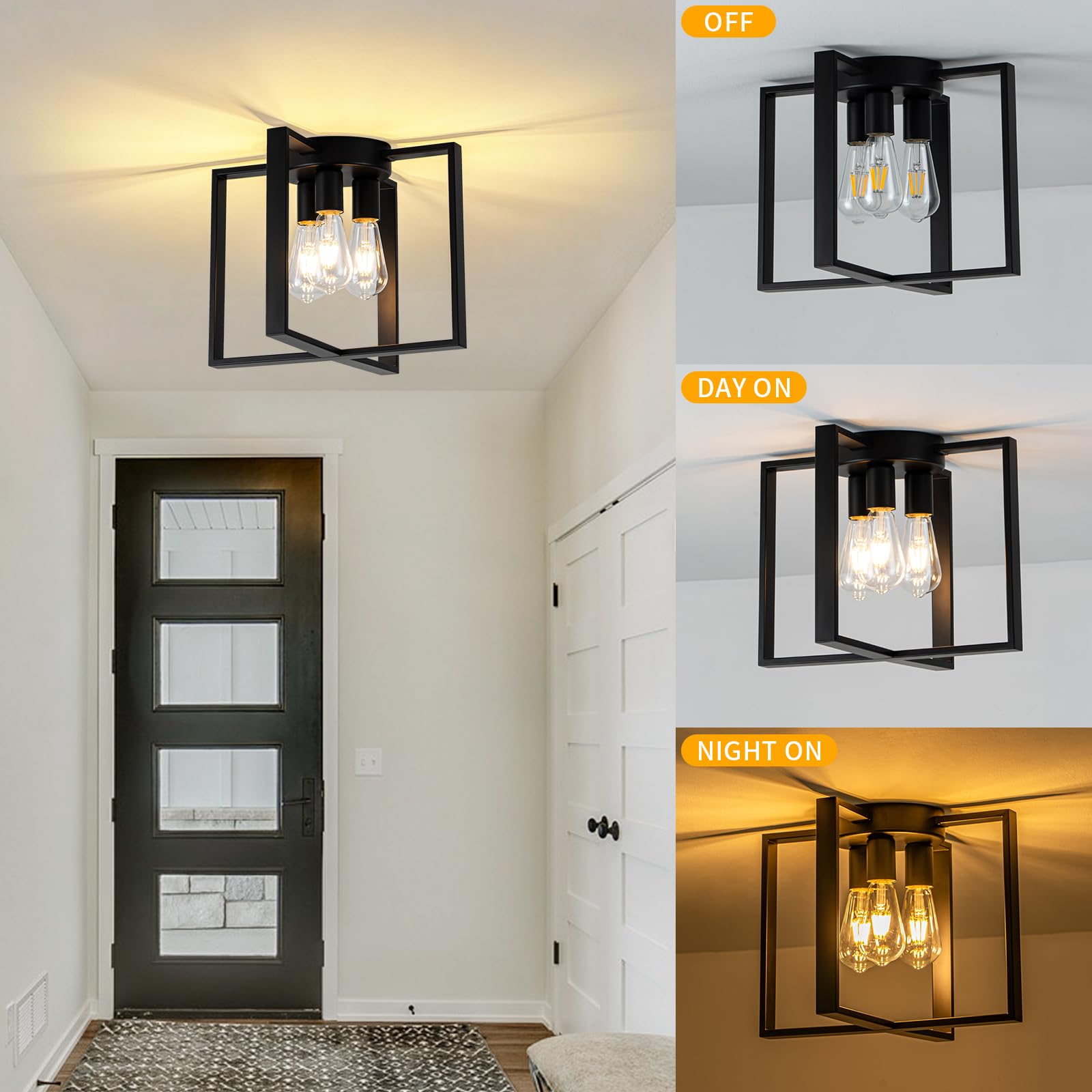 3-Light Semi Flush Mount Ceiling Light, 14.5