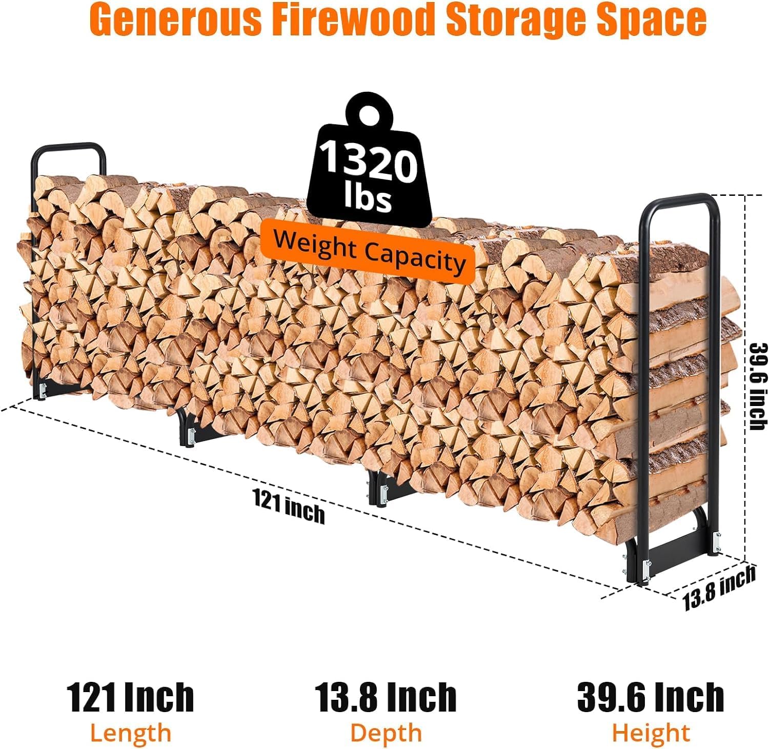 12 Ft Firewood Rack Outdoor, Firewood Rack With Anti-Rust Coating and Waterproof Cover, Firewood Holder for Outdoor/Indoor, Firewood Storage Bracket Kit, Black