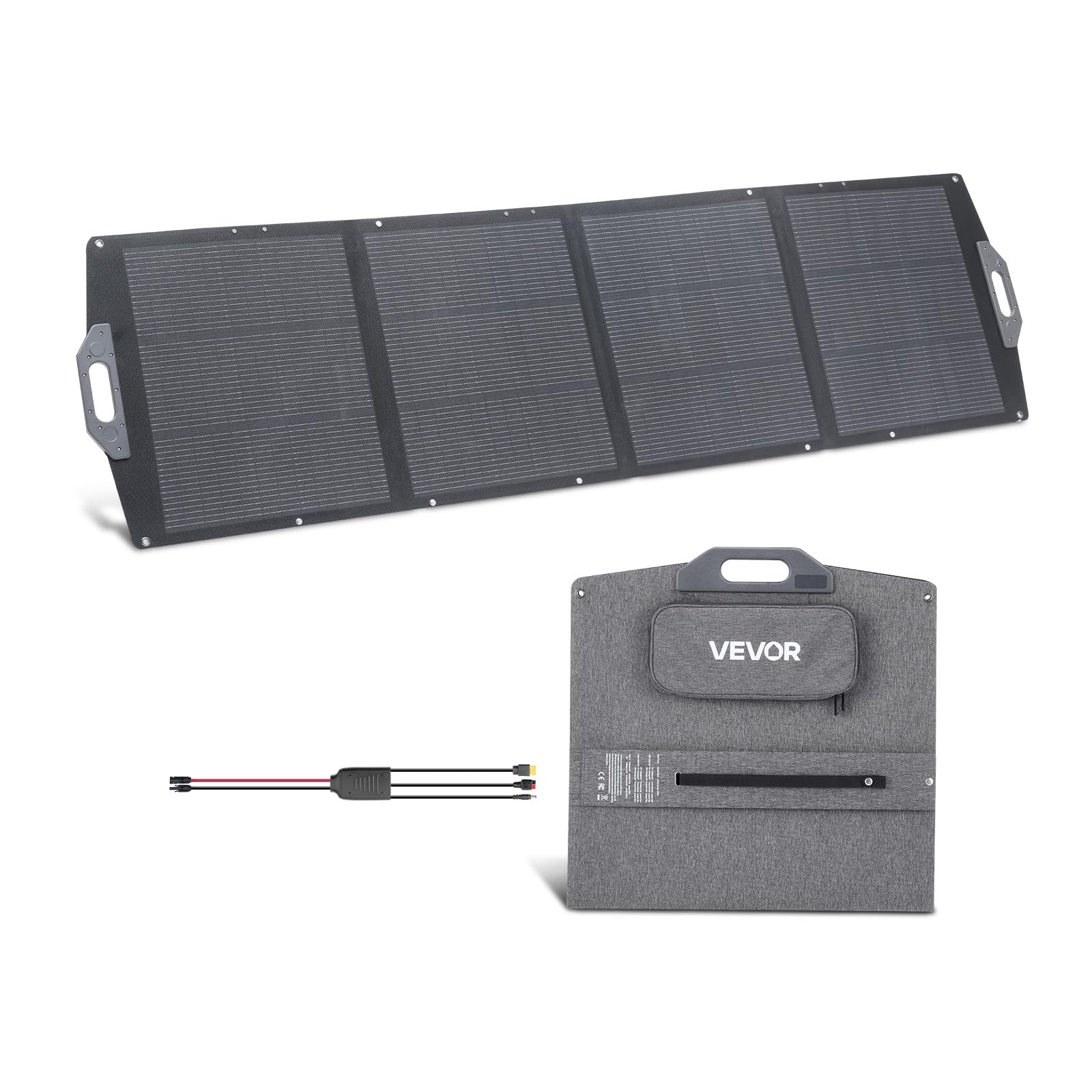 VEVOR Panneau Solaire Portable 200 W Chargeur Solaire Pliable Monocristallin pour Stations Alimentation, Camping, Randonnée, Rendement 24%, avec Sortie MC4, Ports USB-A, Type-C et CC, Étanche IP67
