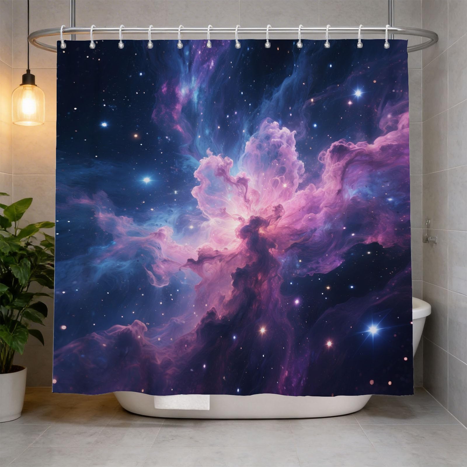 Hongduo White 3D Nebula Shower Curtain For Stalls Bathtubs Starry Sky Bathroom Decor Shower Curtain Set Polyester Fabric Waterproof 200X200cm/79X79 Inch With Hooks