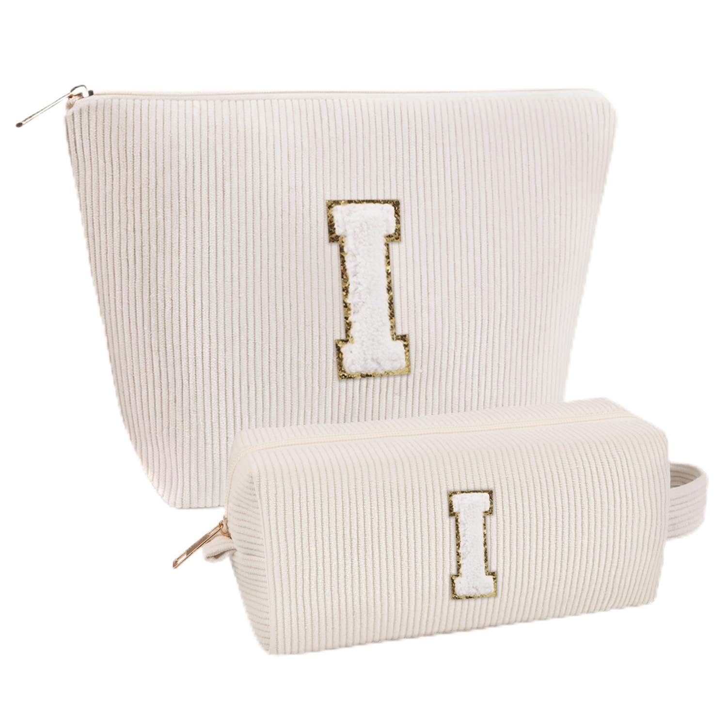 Giftota 2 Stück Personalisierte Kosmetiktasche Damen Cord Schminktasche, A–Z Make up Tasche mit Buchstaben, Kulturtasche für Reisen, Geschenk für Frauen Mädchen, Geburtstagsgeschenk für Frauen Mama